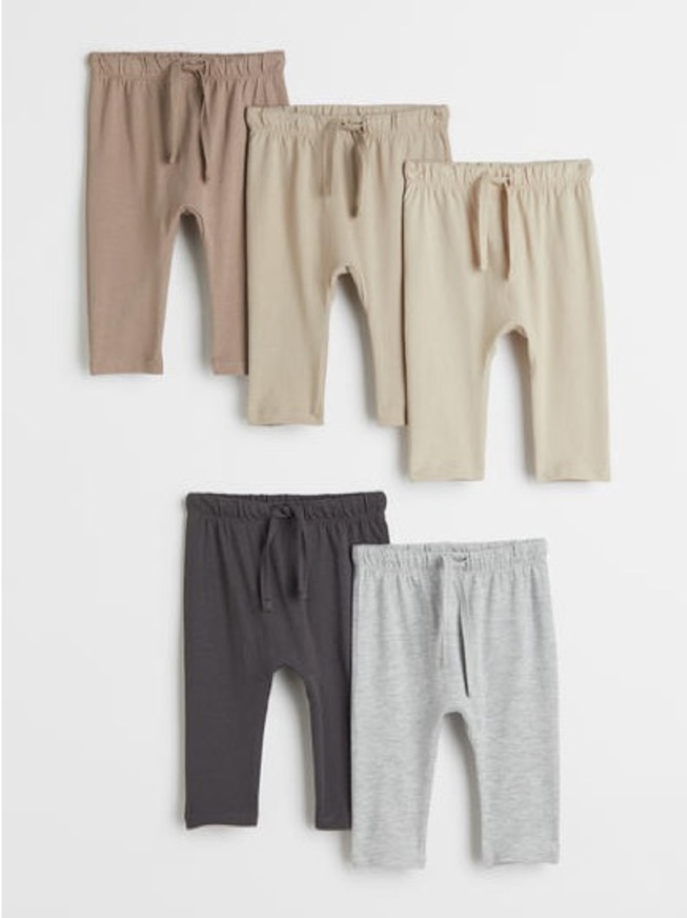 H&M Baby | 5-Pack Organic Cotton Jersey Joggers | Neutrals | 12-18 Months